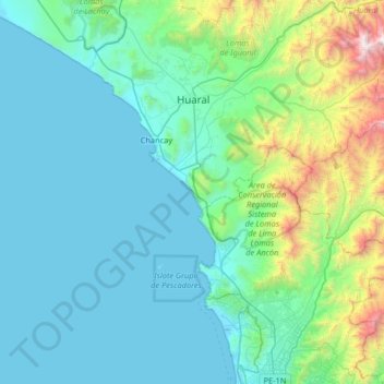 Mapa topográfico Los Lobos, altitud, relieve