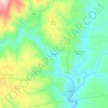 Mapa topográfico Cova, altitud, relieve