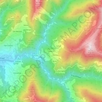 Mapa topográfico Maggiolo, altitud, relieve