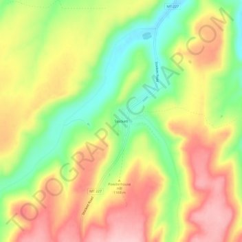 Mapa topográfico Stockett, altitud, relieve