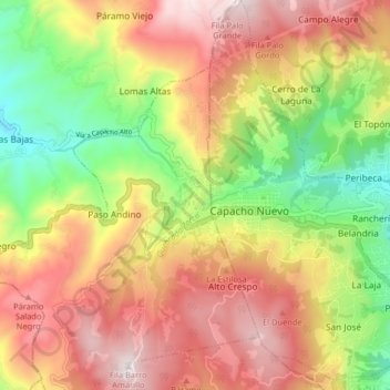 Mapa topográfico Capacho Viejo, altitud, relieve