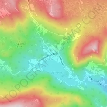 Mapa topográfico Tuddal, altitud, relieve