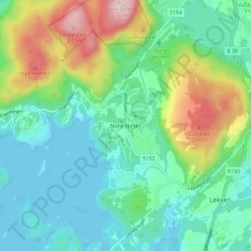 Mapa topográfico Nore Neset, altitud, relieve