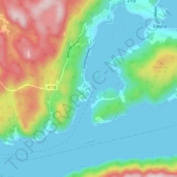 Mapa topográfico Bogsund, altitud, relieve