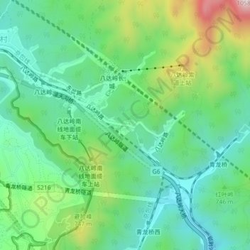 Mapa topográfico Badaling, altitud, relieve