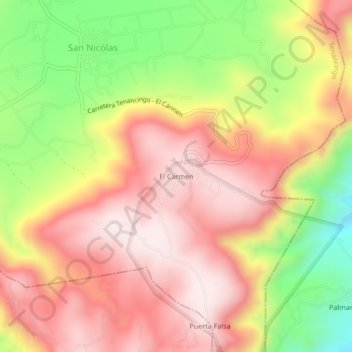 Mapa topográfico El Carmen, altitud, relieve
