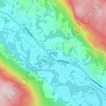 Mapa topográfico Heddal, altitud, relieve