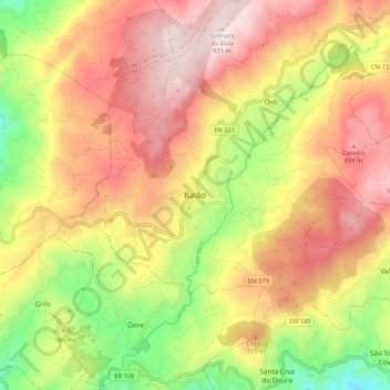 Mapa topográfico Baião, altitud, relieve