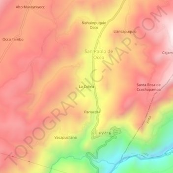 Mapa topográfico La Colina, altitud, relieve