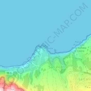Mapa topográfico La Cumplida, altitud, relieve
