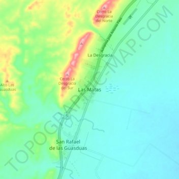 Mapa topográfico Las Matas, altitud, relieve