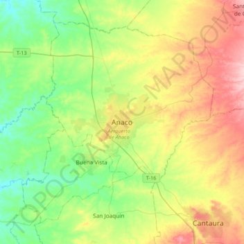 Mapa topográfico Anaco, altitud, relieve