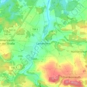 Mapa topográfico Liebenstein, altitud, relieve