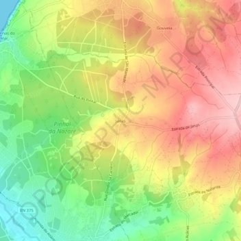 Mapa topográfico Janas, altitud, relieve