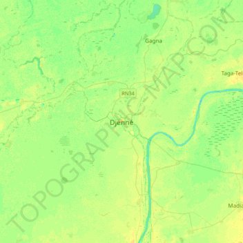 Mapa topográfico Djenné, altitud, relieve