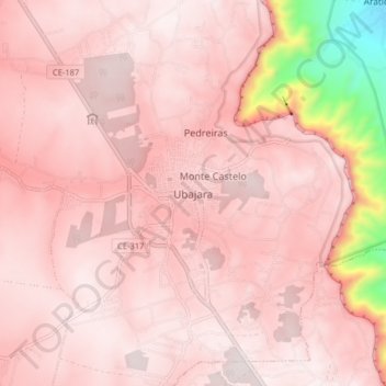 Mapa topográfico Ubajara, altitud, relieve