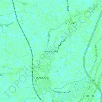 Mapa topográfico Crossgate, altitud, relieve