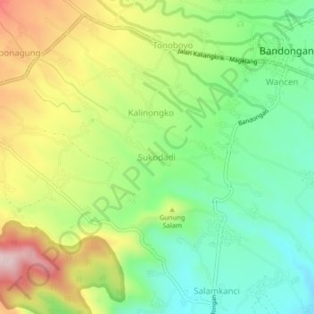 Mapa topográfico Sukodadi, altitud, relieve