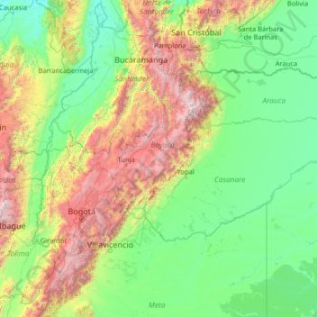 Mapa topográfico Boyacá, altitud, relieve