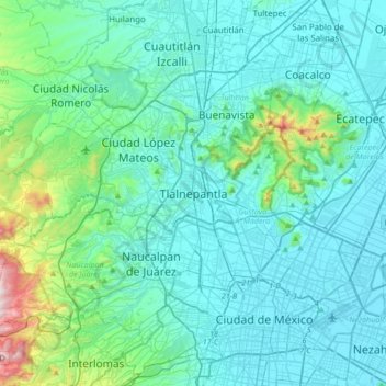Mapa topográfico Tlalnepantla, altitud, relieve