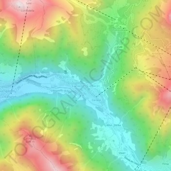 Mapa topográfico Canazei, altitud, relieve