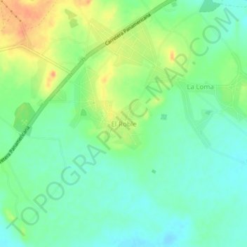 Mapa topográfico El Roble, altitud, relieve