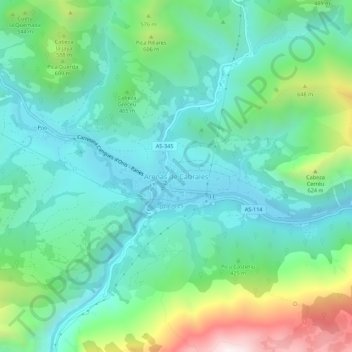 Mapa topográfico Arenas de Cabrales, altitud, relieve