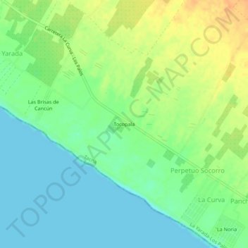 Mapa topográfico Tocopala, altitud, relieve