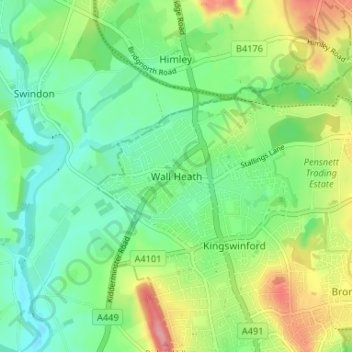 Mapa topográfico Wall Heath, altitud, relieve