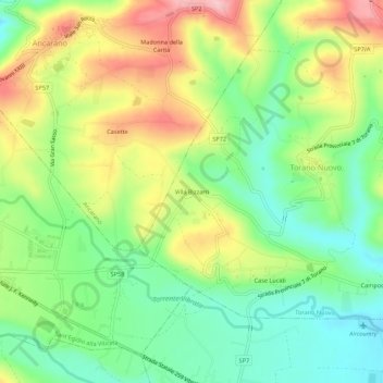 Mapa topográfico Villa Bizzarri, altitud, relieve
