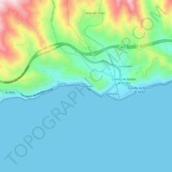 Mapa topográfico El Lance, altitud, relieve