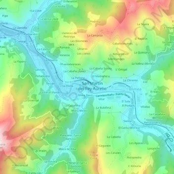 Mapa topográfico Sotrondio, altitud, relieve