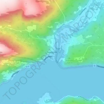 Mapa topográfico Naustdal, altitud, relieve