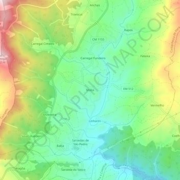 Mapa topográfico Moita, altitud, relieve