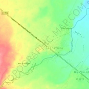 Mapa topográfico Naranjillo, altitud, relieve