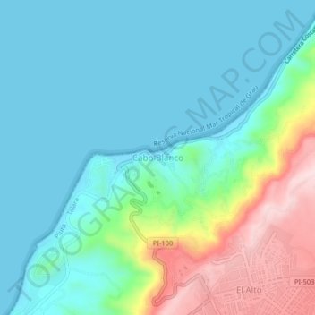 Mapa topográfico Cabo Blanco, altitud, relieve