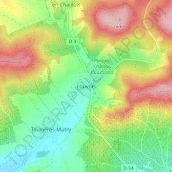 Mapa topográfico Louvois, altitud, relieve
