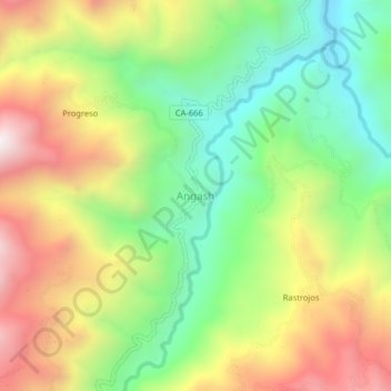 Mapa topográfico Angash, altitud, relieve