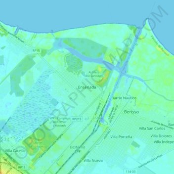 Mapa topográfico Ensenada, altitud, relieve