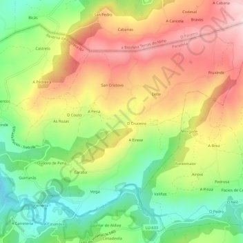 Mapa topográfico Mirallos, altitud, relieve
