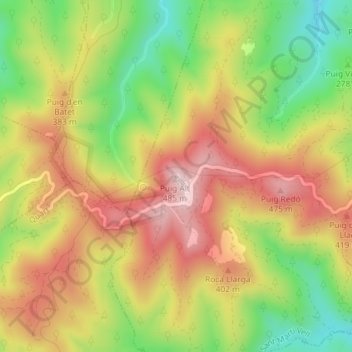 Mapa topográfico els Angels, altitud, relieve