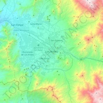 Mapa topográfico Los Andes, altitud, relieve