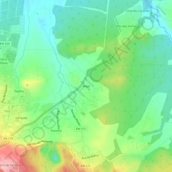 Mapa topográfico Maçã, altitud, relieve