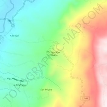 Mapa topográfico Veredo Alto Cañada, altitud, relieve
