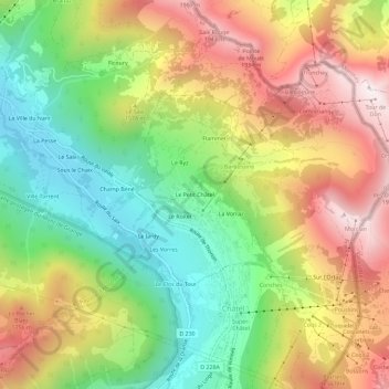 Mapa topográfico Le Petit Châtel, altitud, relieve