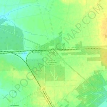 Mapa topográfico Poceirão, altitud, relieve