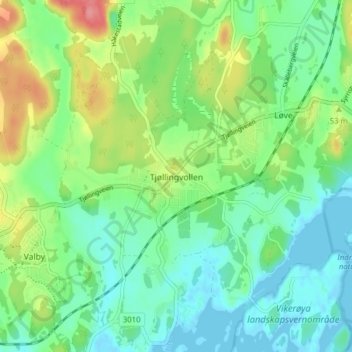 Mapa topográfico Tjøllingvollen, altitud, relieve