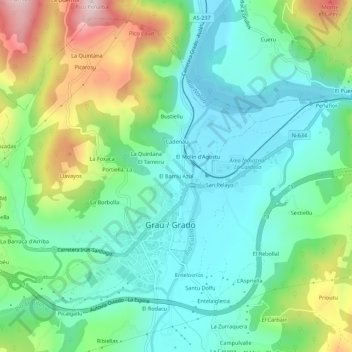 Mapa topográfico El Barriu Azul, altitud, relieve