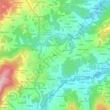 Mapa topográfico Coiro, altitud, relieve
