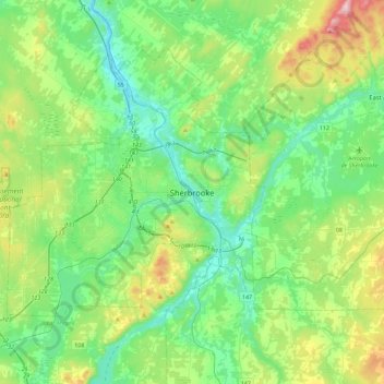 Mapa topográfico Sherbrooke, altitud, relieve